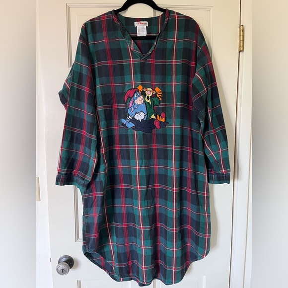 Vintage Disney Women’s Sleepwear Nightgown Tigger Eeyore Plaid Flannel One Size - Picture 1 of 10